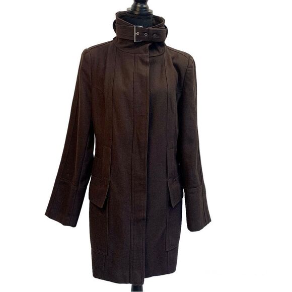 ZARA chocolate brown high neck coat Sz XL - Picture 1 of 9